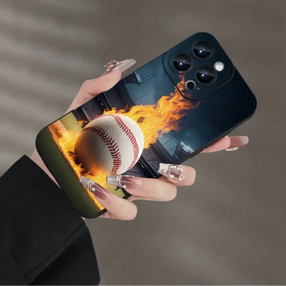 Apple iPhone Phone Case Baseball Print Black Fire TPU